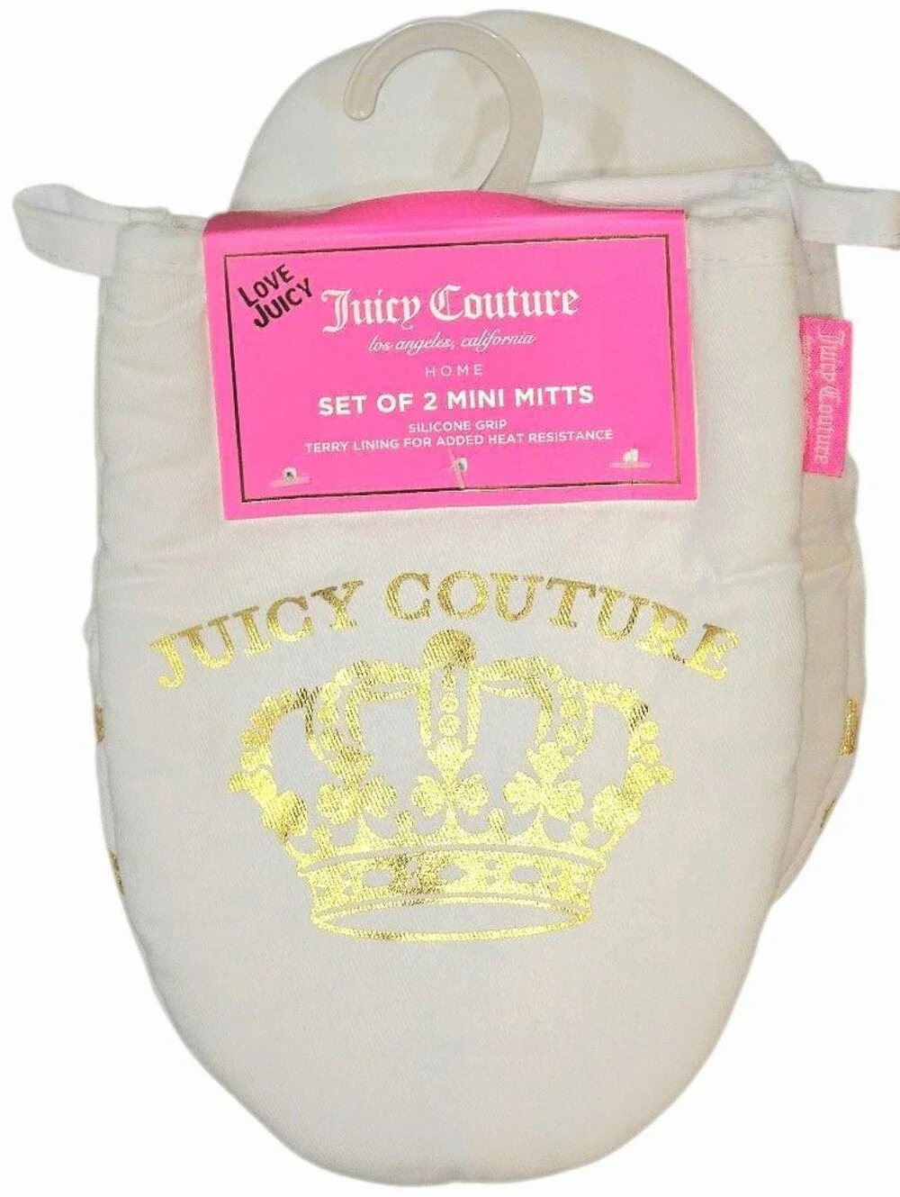 Juicy Couture Home Gold Foul Logo Crown & Hearts Mini Oven Mitt Set